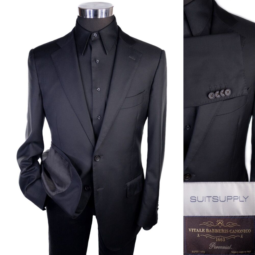 SuitSupply LAZIO Sz 42R Black Solid Blazer Sport coat Suit Jacket Wool 2-Buttons